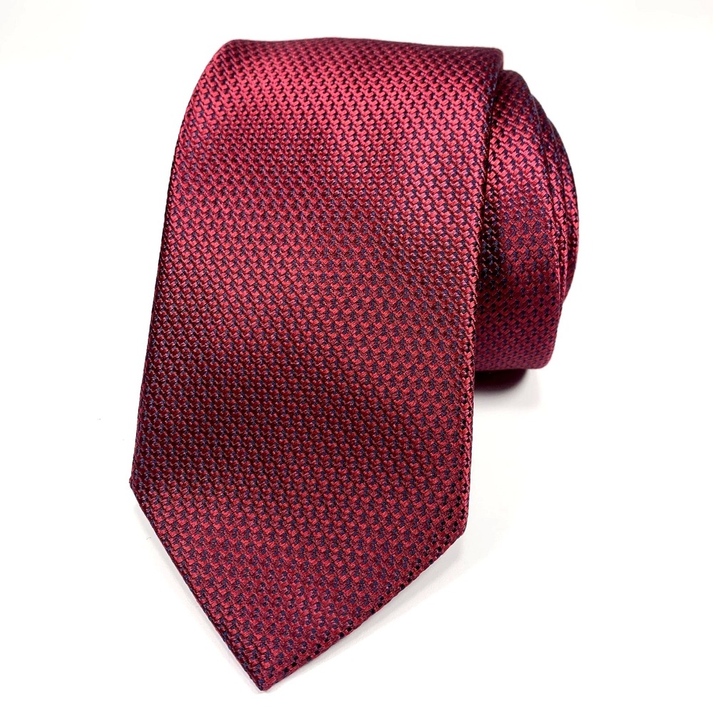 Geoff Nicholson Mens Tie Maroon w/‎ Black Basket Weave Repp Silk Italy NWT $165
